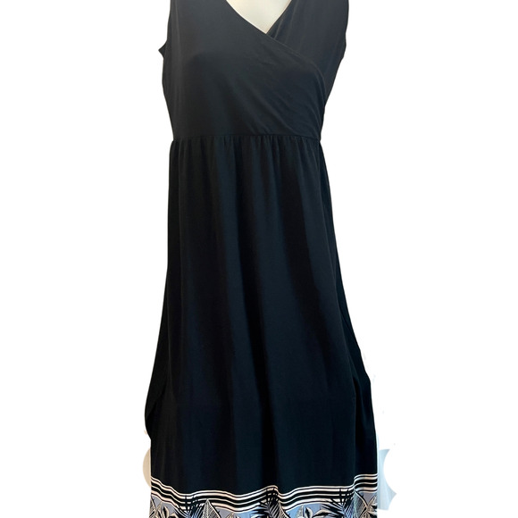 J Jill Wearever Sz XS Maxi Dress Havana Floral Black Surplice Top Stretch Knit - Picture 5 of 12